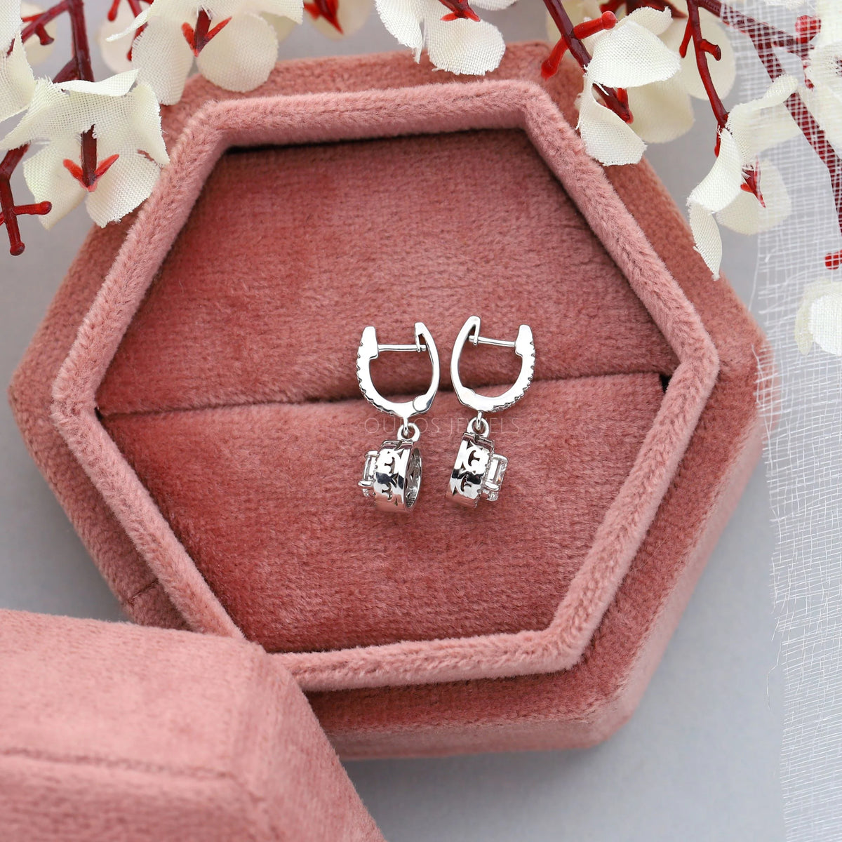 Oval Shape Lab Grown Diamond Halo Drop Earrings