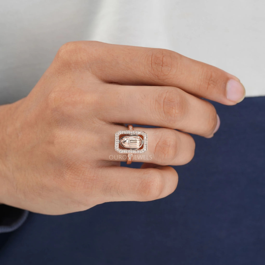 Round Cut Scarab Diamond Ring For men's