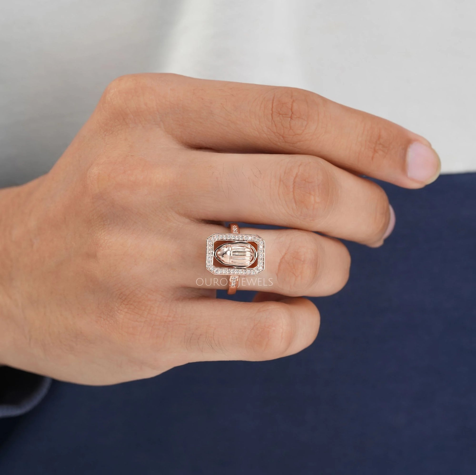 Round Cut Scarab Diamond Ring For men's