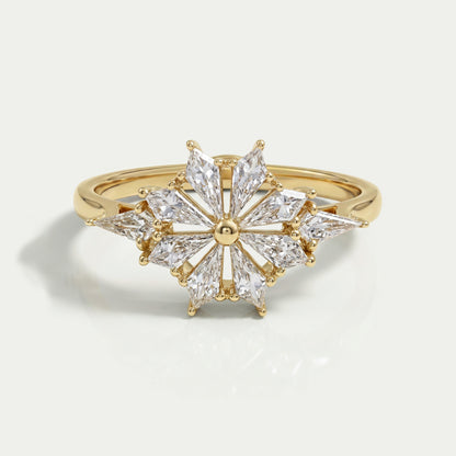 Kite Cut Lab Diamond Floral Engagement Ring Rings
