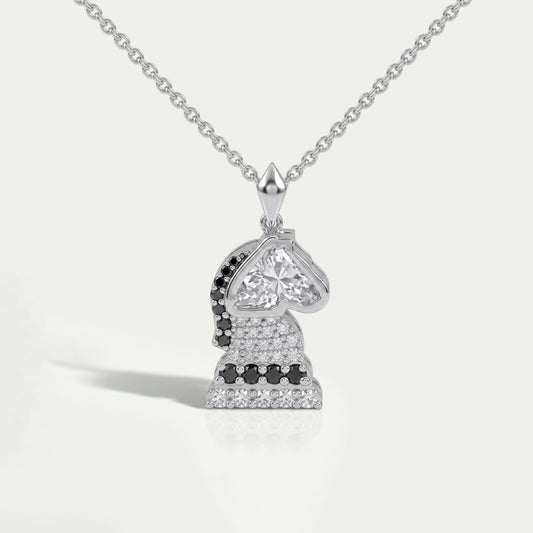 Knight Chess Horse Cut Lab Diamond Cluster Pendant Necklaces