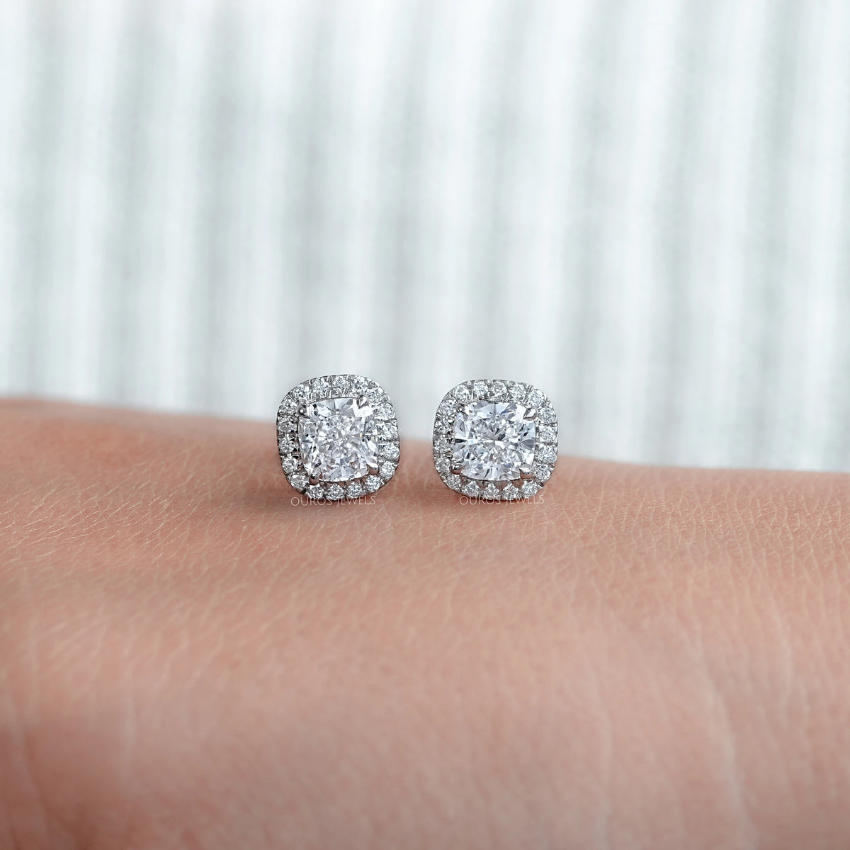 Cushion Diamond Halo Stud Earrings Earring