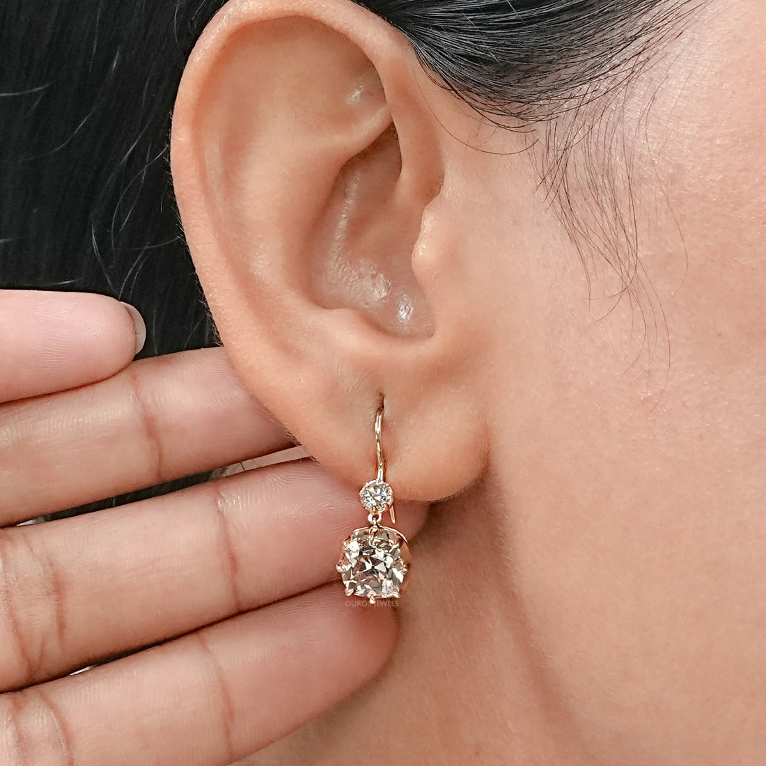 Old Mine Cushion Lab Diamond Dangle Earrings Earrings