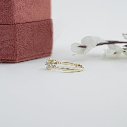 Rose Cut Round And Baguette Diamond Accent Ring