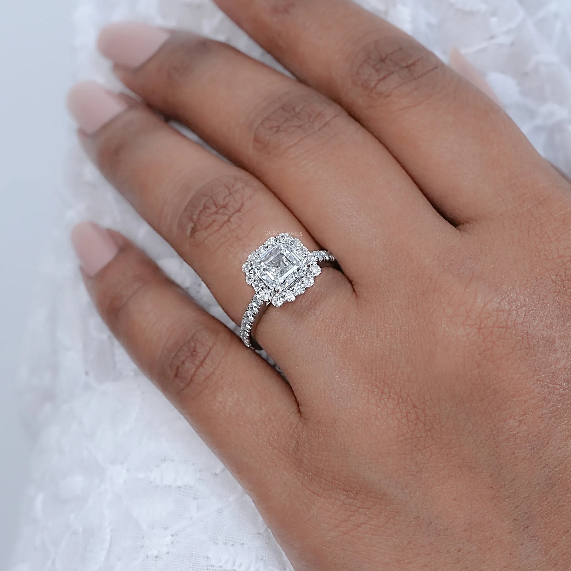 Asscher Cut Lab Diamond Halo Engagement Ring Rings