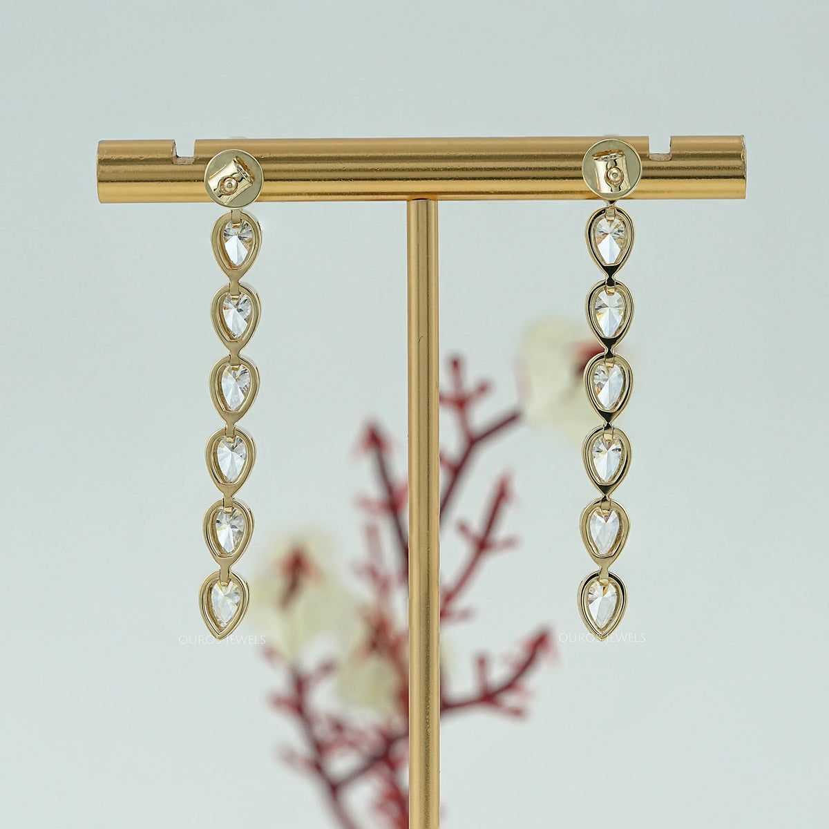 Pear Diamond Bezel Set Dangle Earrings Earrings