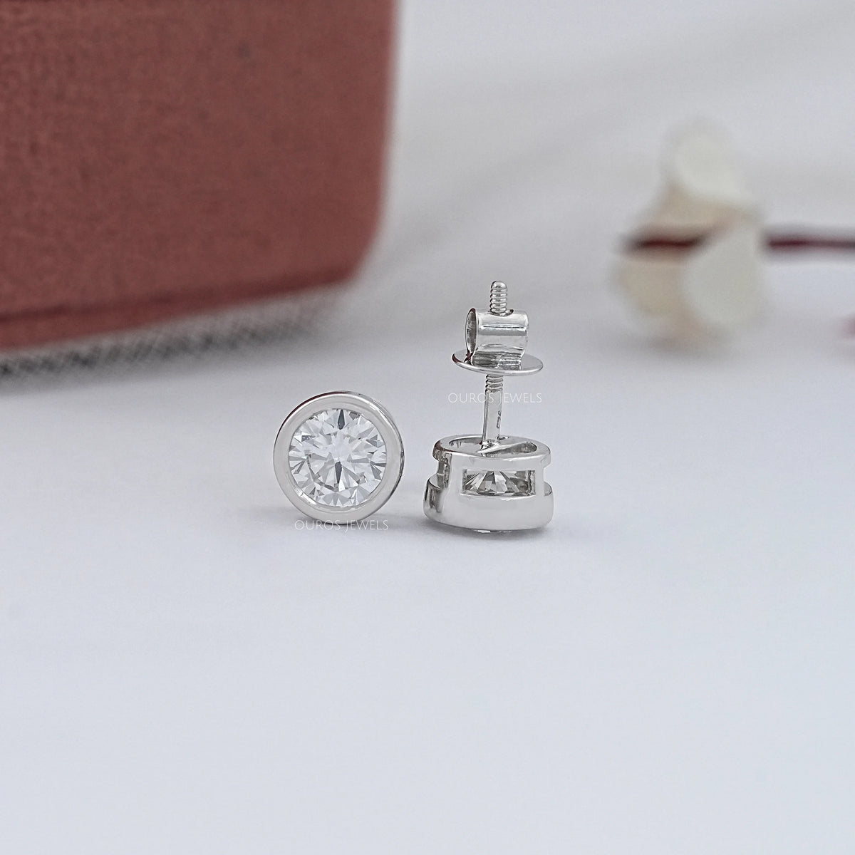 Round Lab Diamond Bezel Stud Earrings Earrings