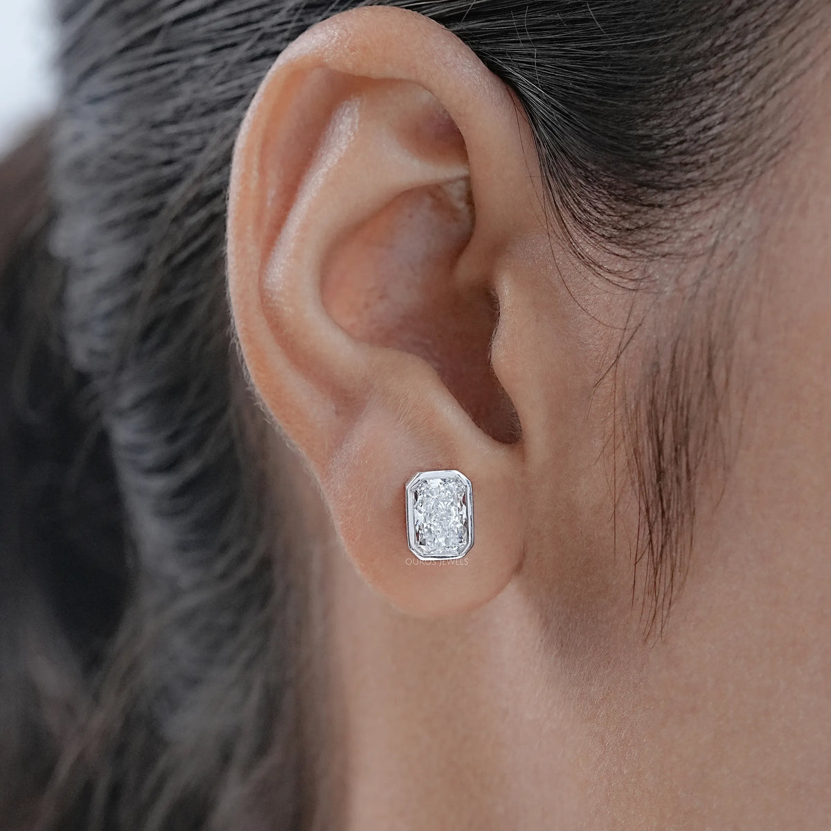Bezel Radiant Lab Diamond Stud Earrings Earrings