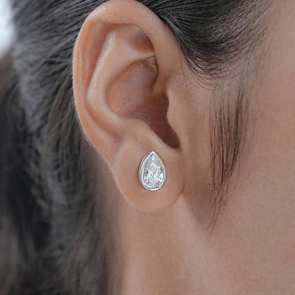 Bezel Set Pear Lab Diamond Stud Earrings Earrings