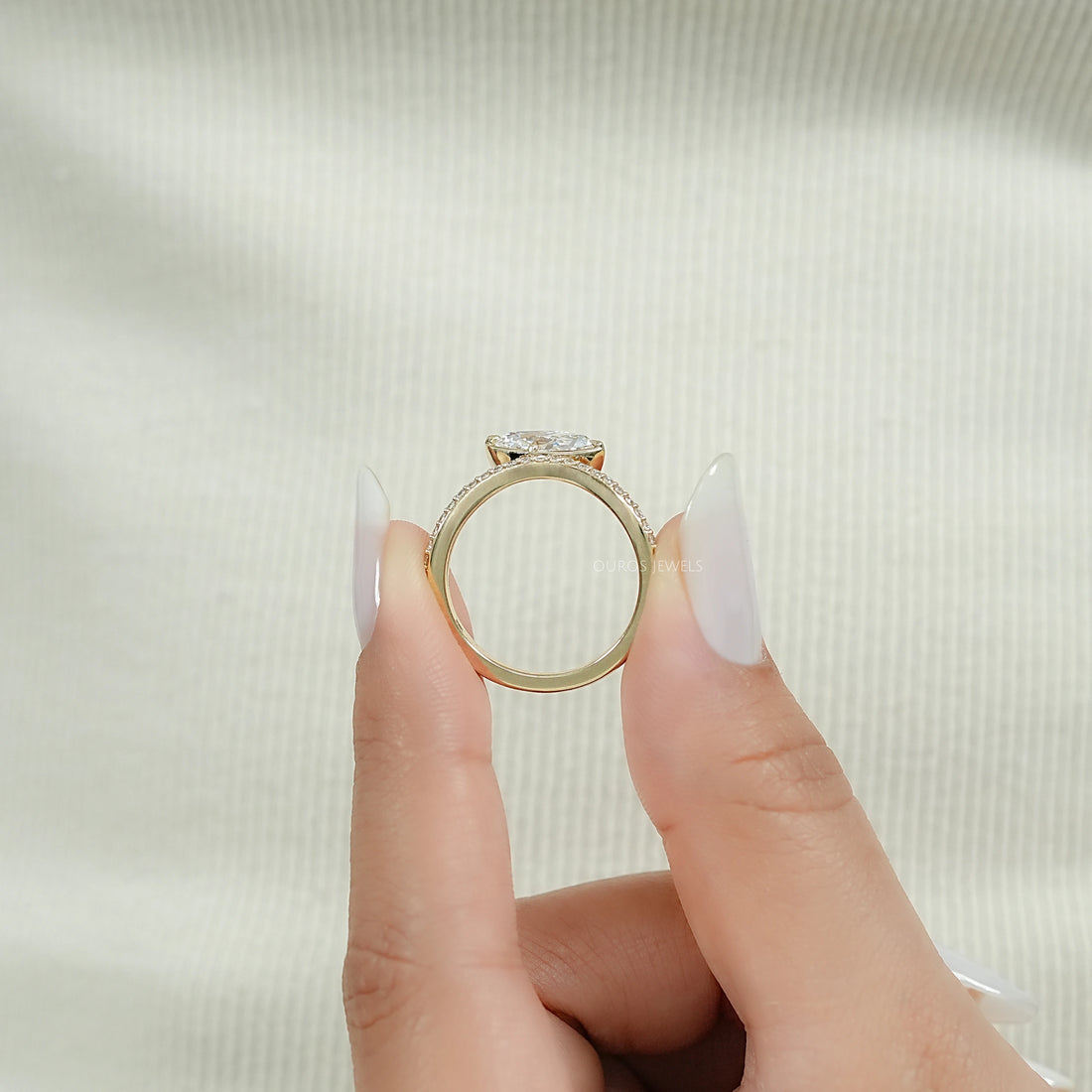 East West Old Mine Marquise Cut Curved Bridal Ring Set Ring