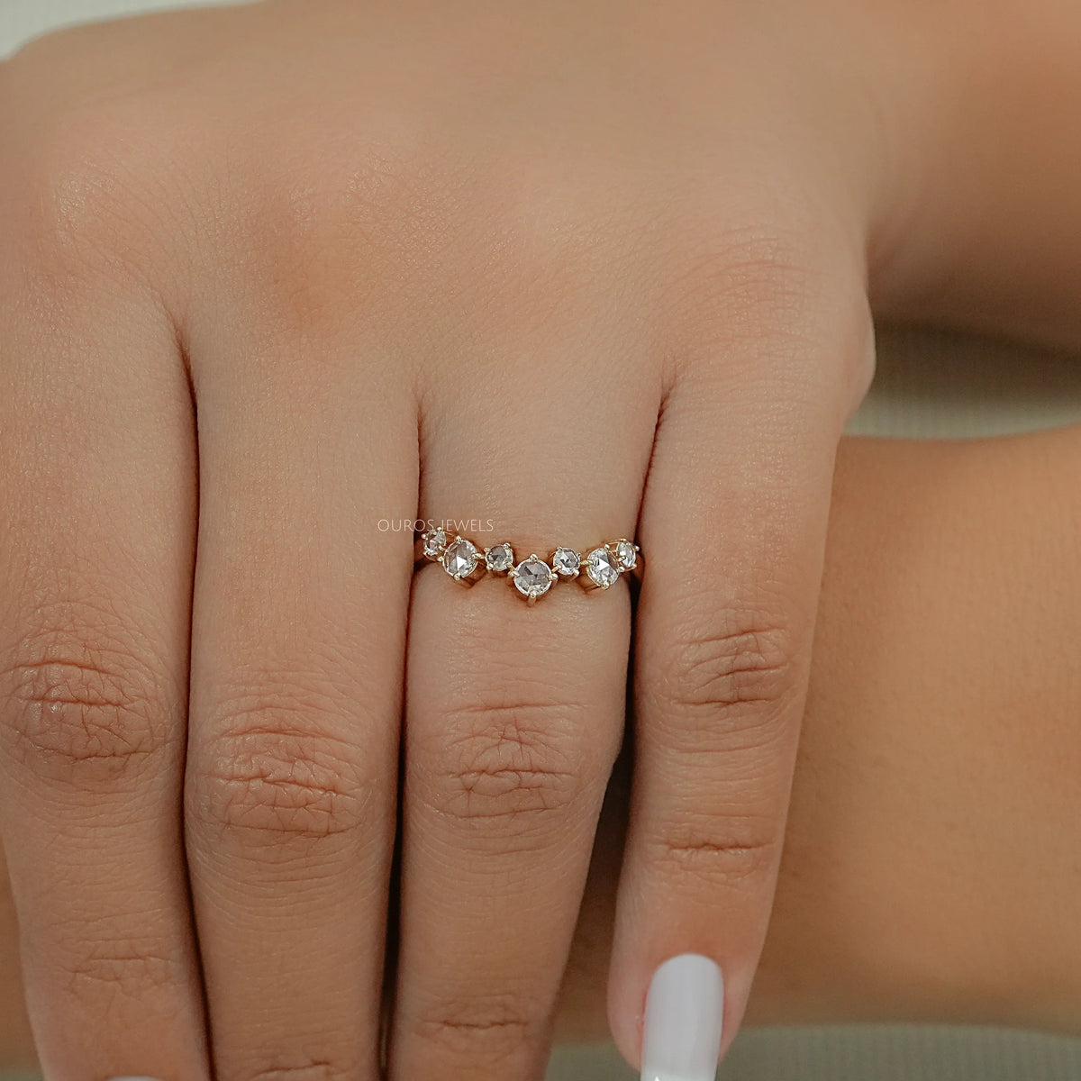 Rose Cut Round Diamond Curved Engagement Ring Ring