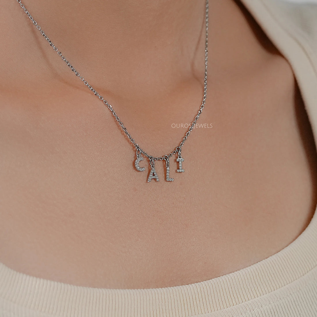 CALI Letter Round Diamond Customize Pendant Necklaces