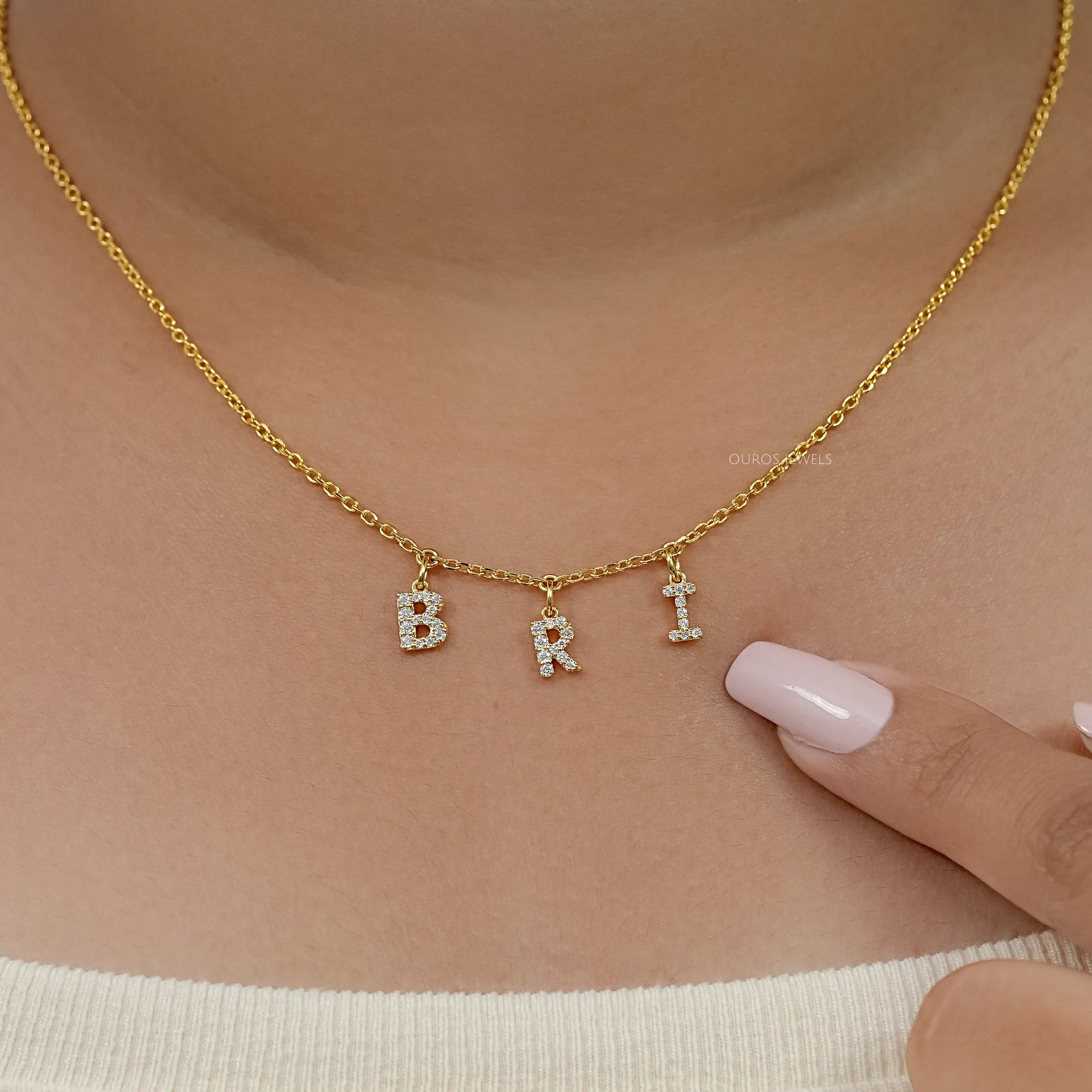 BRI Letter Customize Round Lab Pendant Necklaces