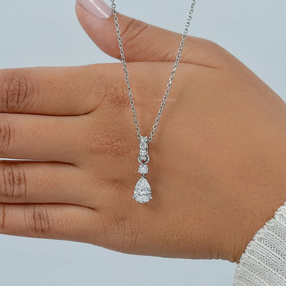 Pear And Round Lab Diamond Drop Pendant Necklaces