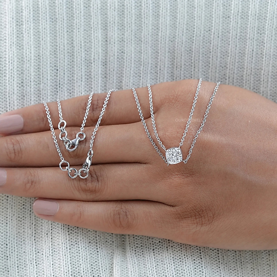 Cushion Cut Lab Diamond Dual Layer Chain Necklace for Women Necklaces
