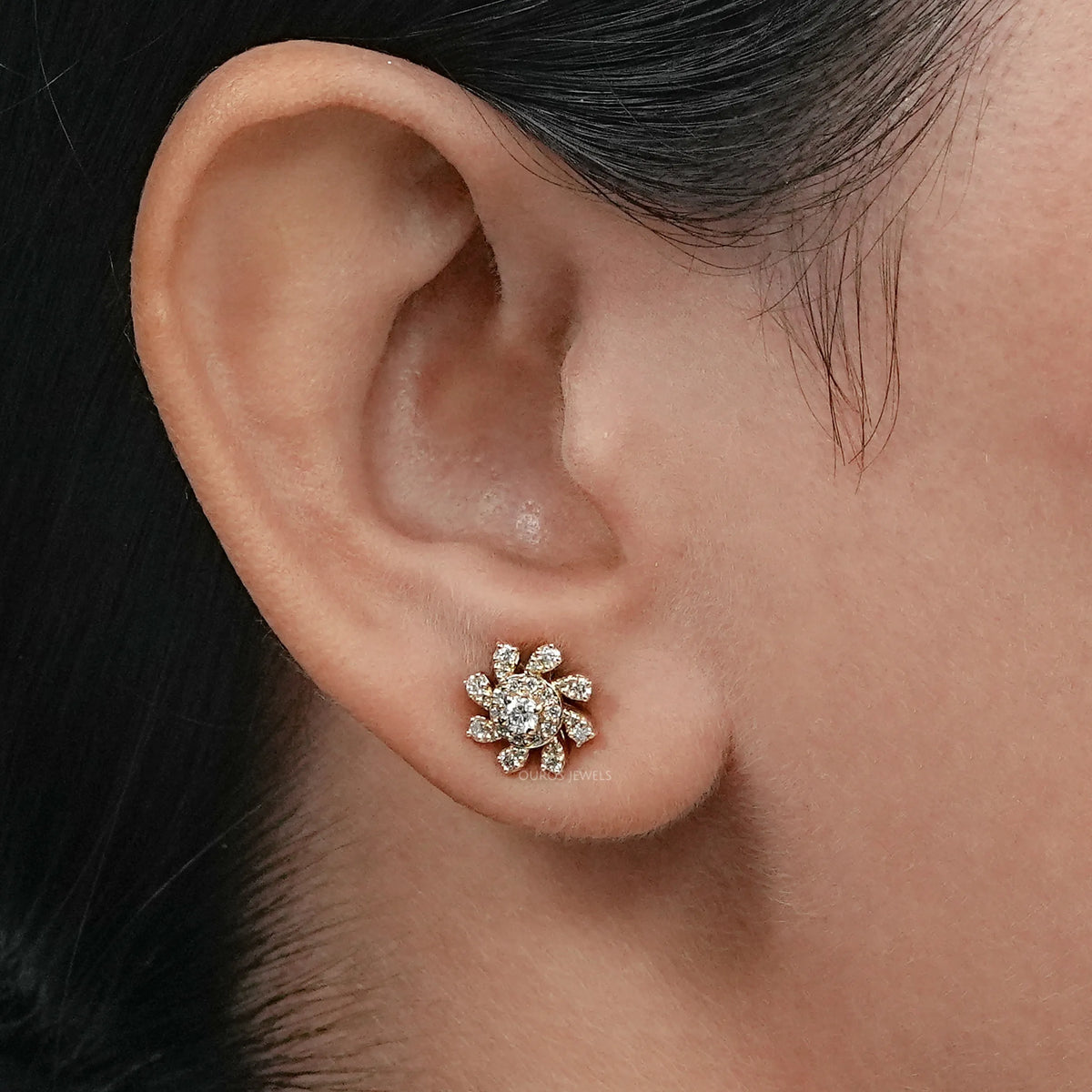 Floral Shape Lab Diamond Stud Earring