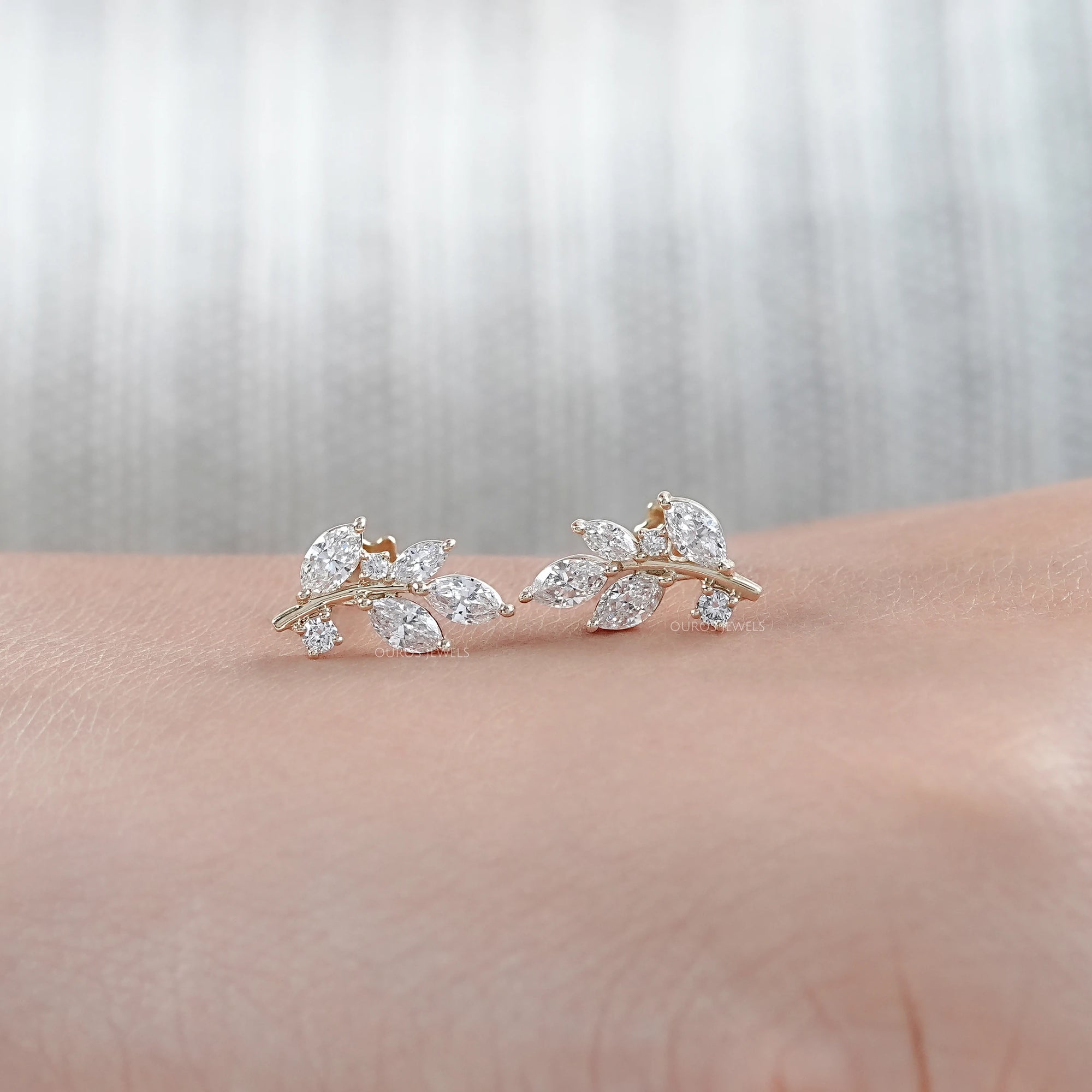 Marquise And Round Lab Diamond Leaf Earrings Earrings