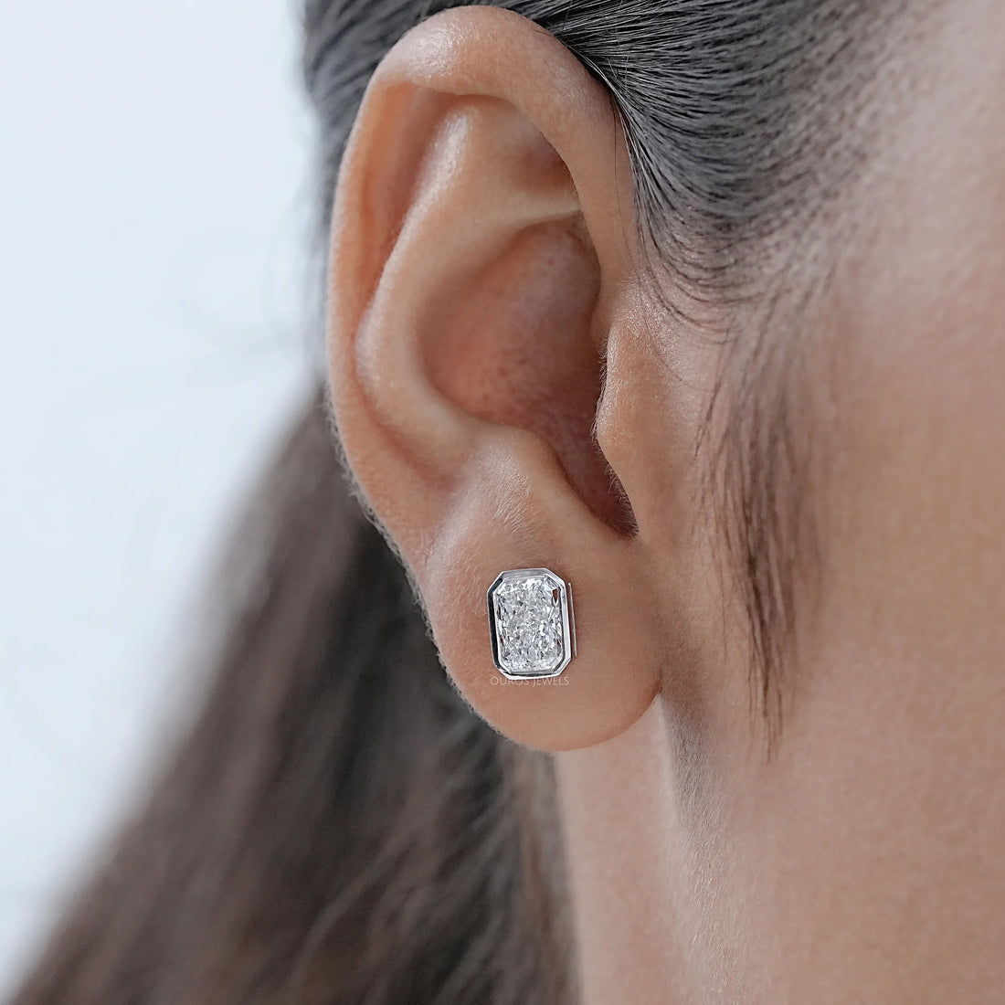 Bezel Radiant Lab Diamond Stud Earrings Earrings