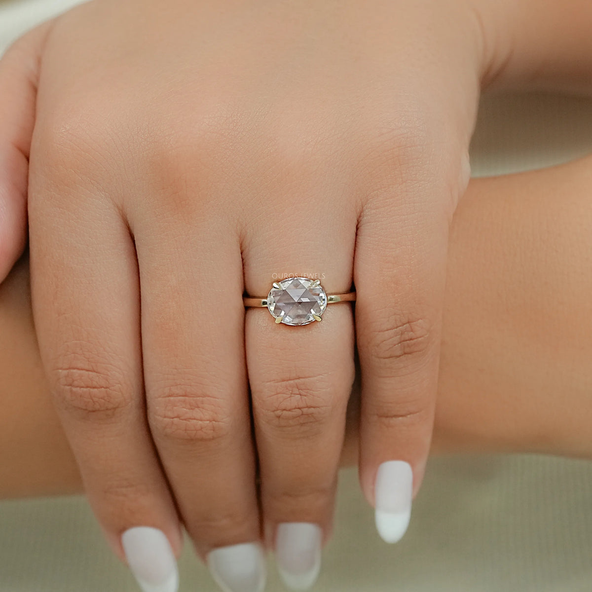 East West Rose Cut Oval Diamond Solitaire Ring Ring