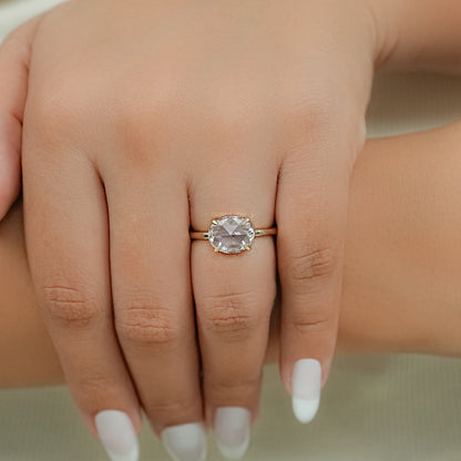 East West Rose Cut Oval Diamond Solitaire Ring Ring