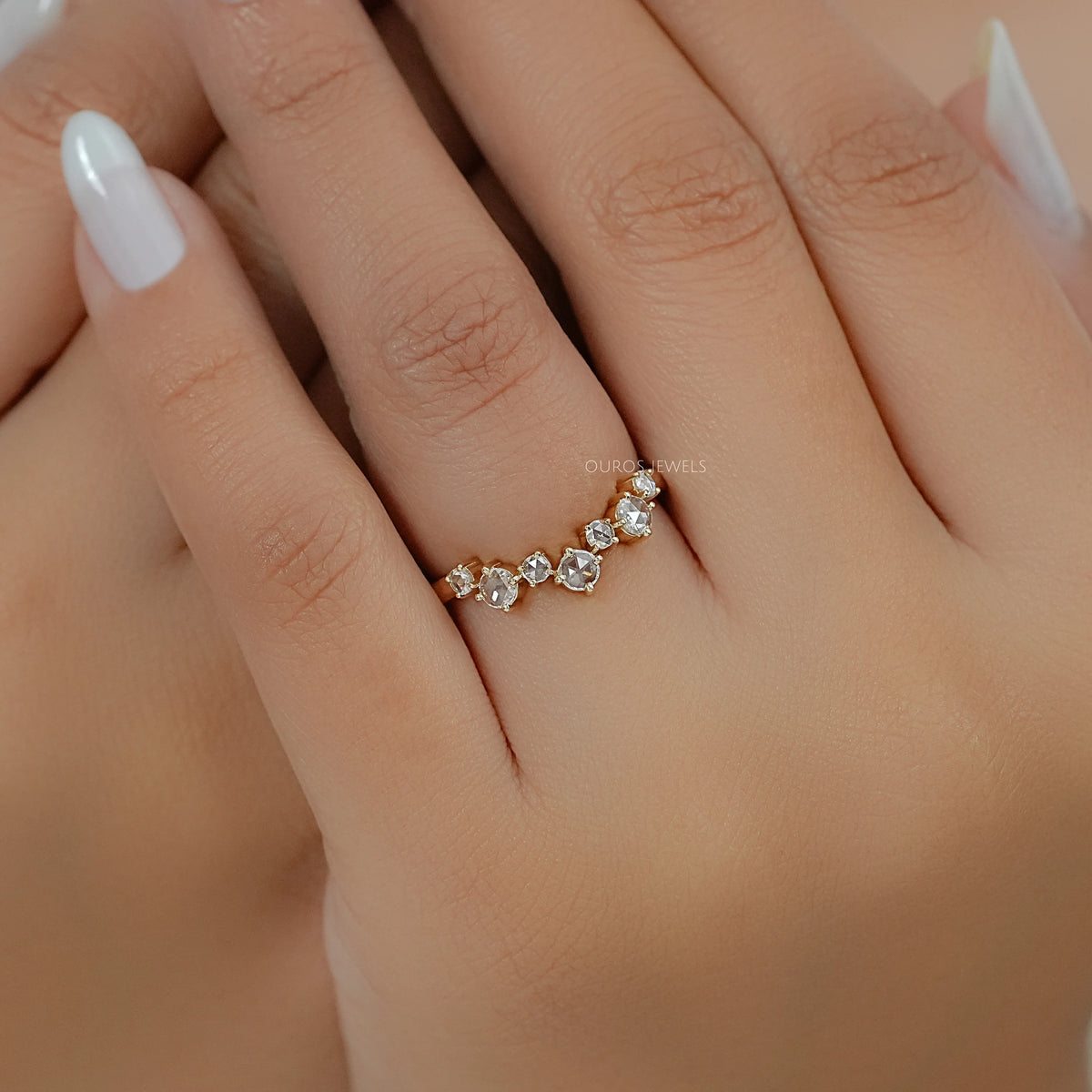 Rose Cut Round Diamond Curved Engagement Ring Ring