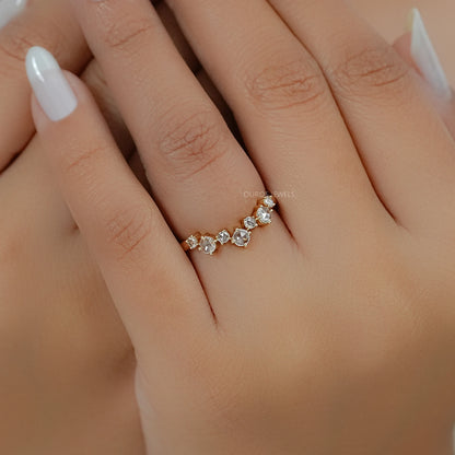 Rose Cut Round Diamond Curved Engagement Ring Ring
