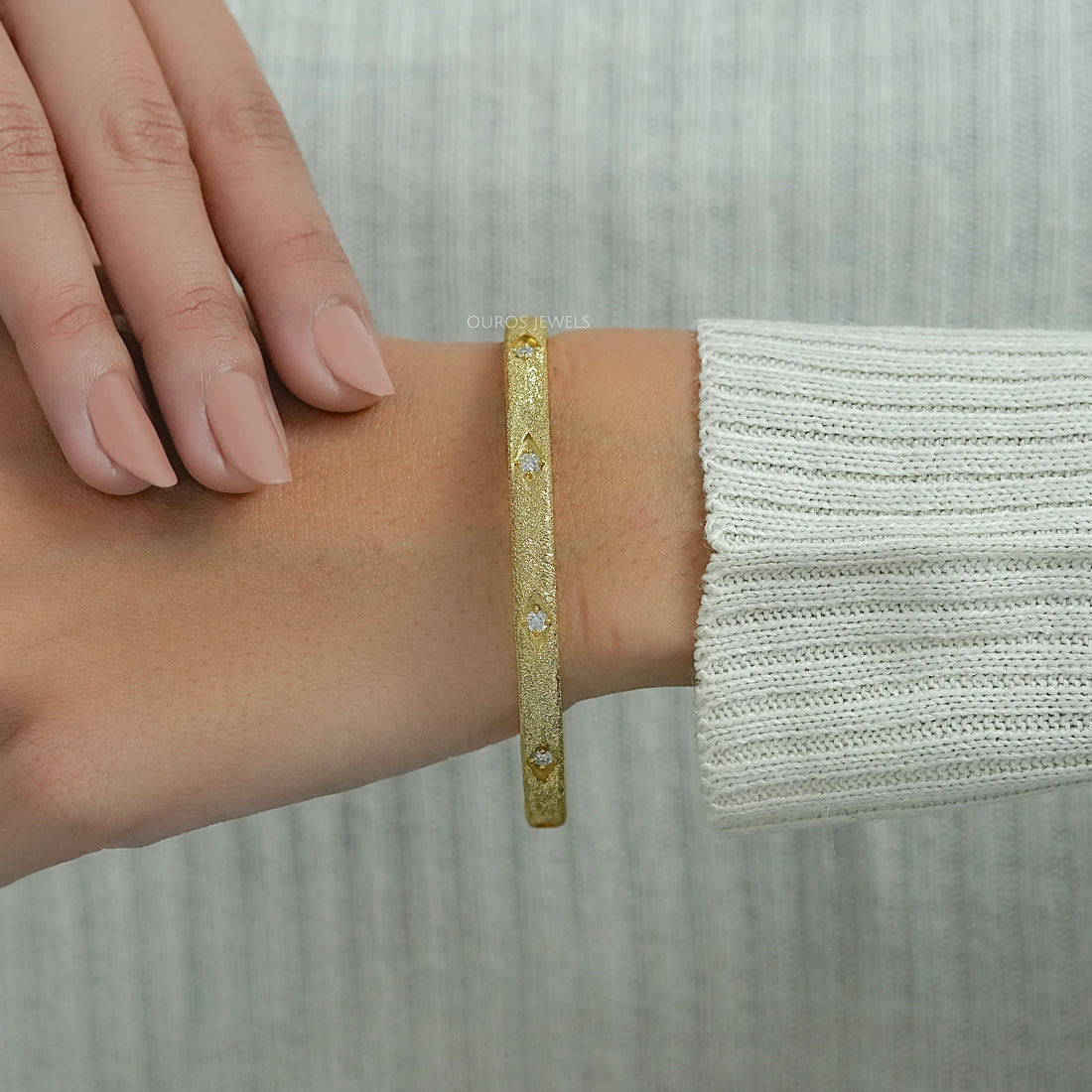 Textured Finish Round Lab Diamond Bangle Bracelet
