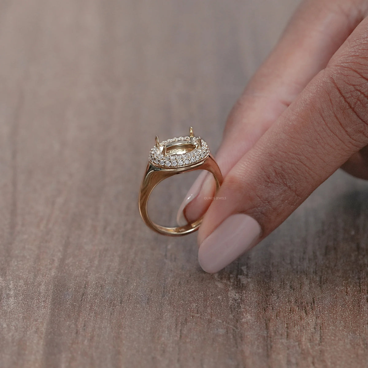 Oval Shape Double Halo Semi Mount Engagement Ring Rings
