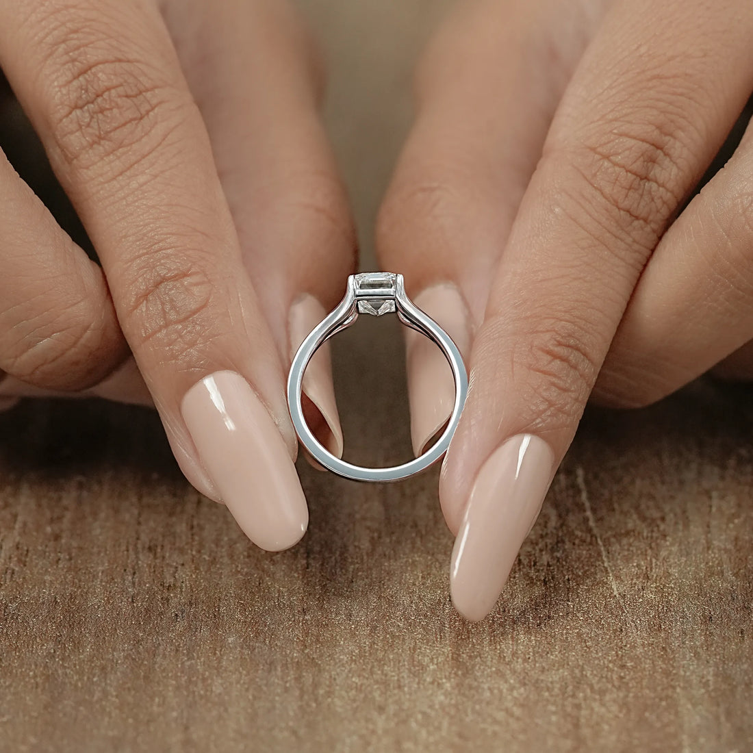 Emerald Diamond Split Shank Solitaire Ring Ring