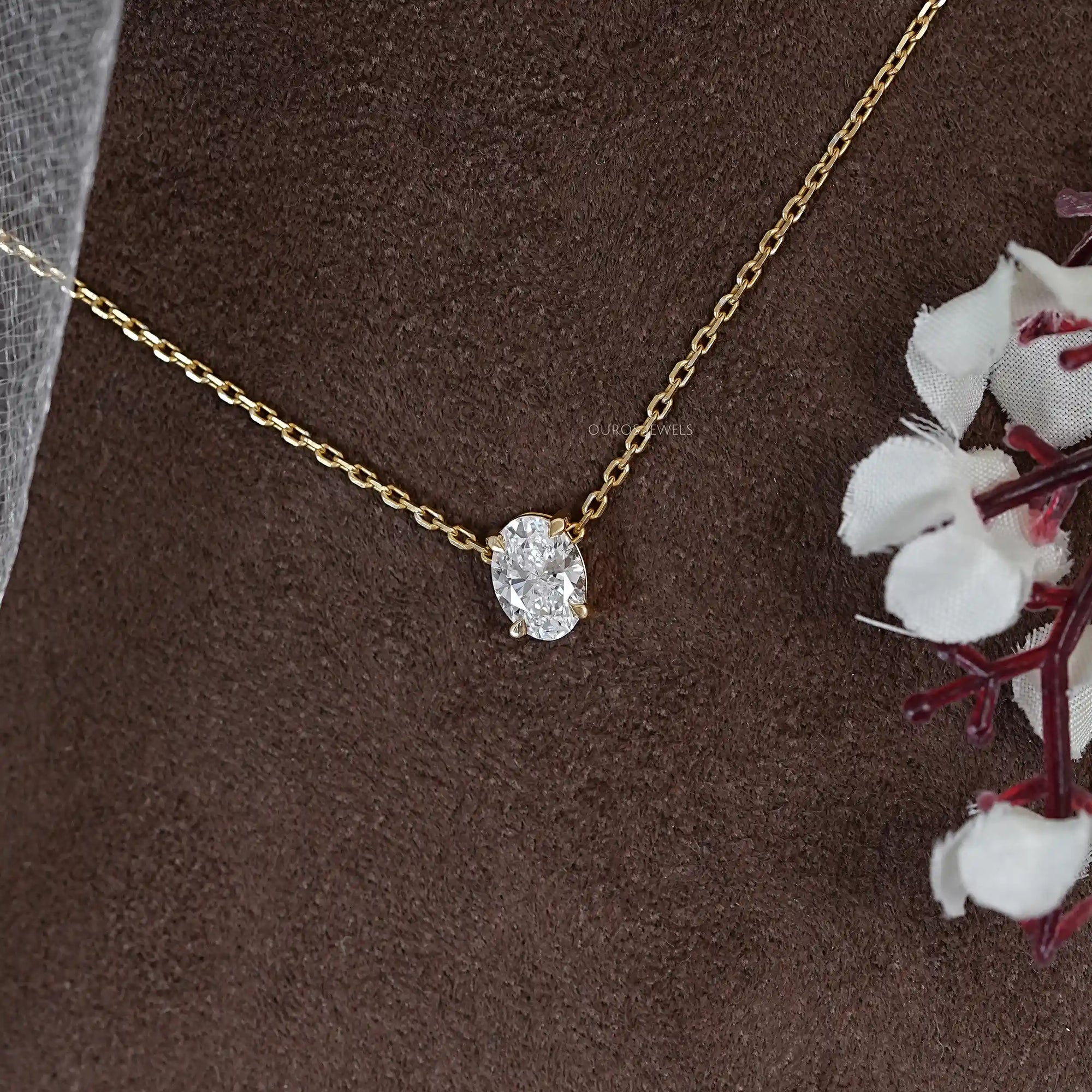 Oval Cut Lab Diamond Solitaire Pendant Necklaces