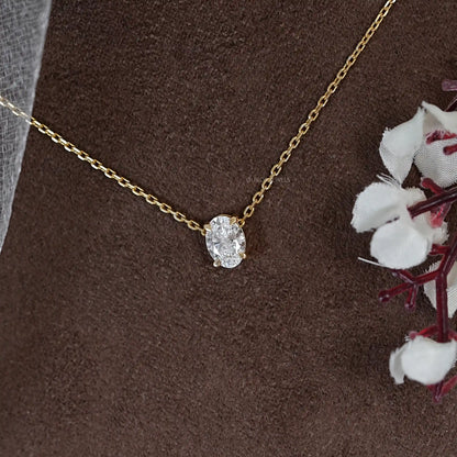 Oval Cut Lab Diamond Solitaire Pendant Necklaces