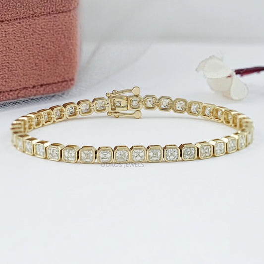 Lab Grown Asscher Diamond Tennis Bracelet Bezel Set Bracelet
