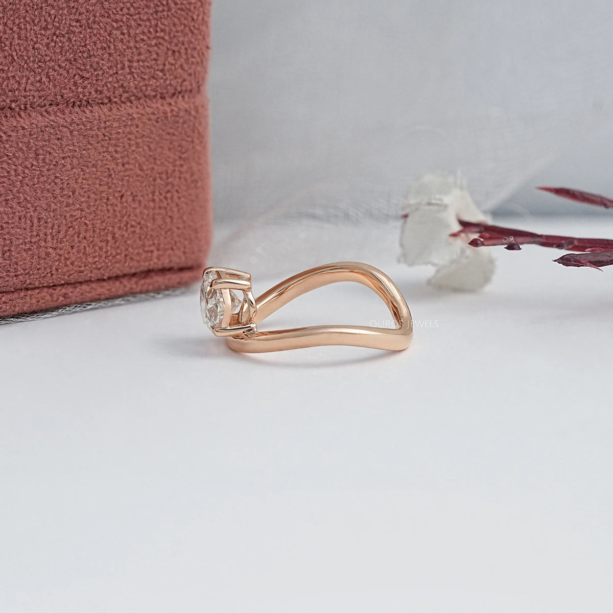 Oval Cut Solitaire Curved Engagement Ring Ring