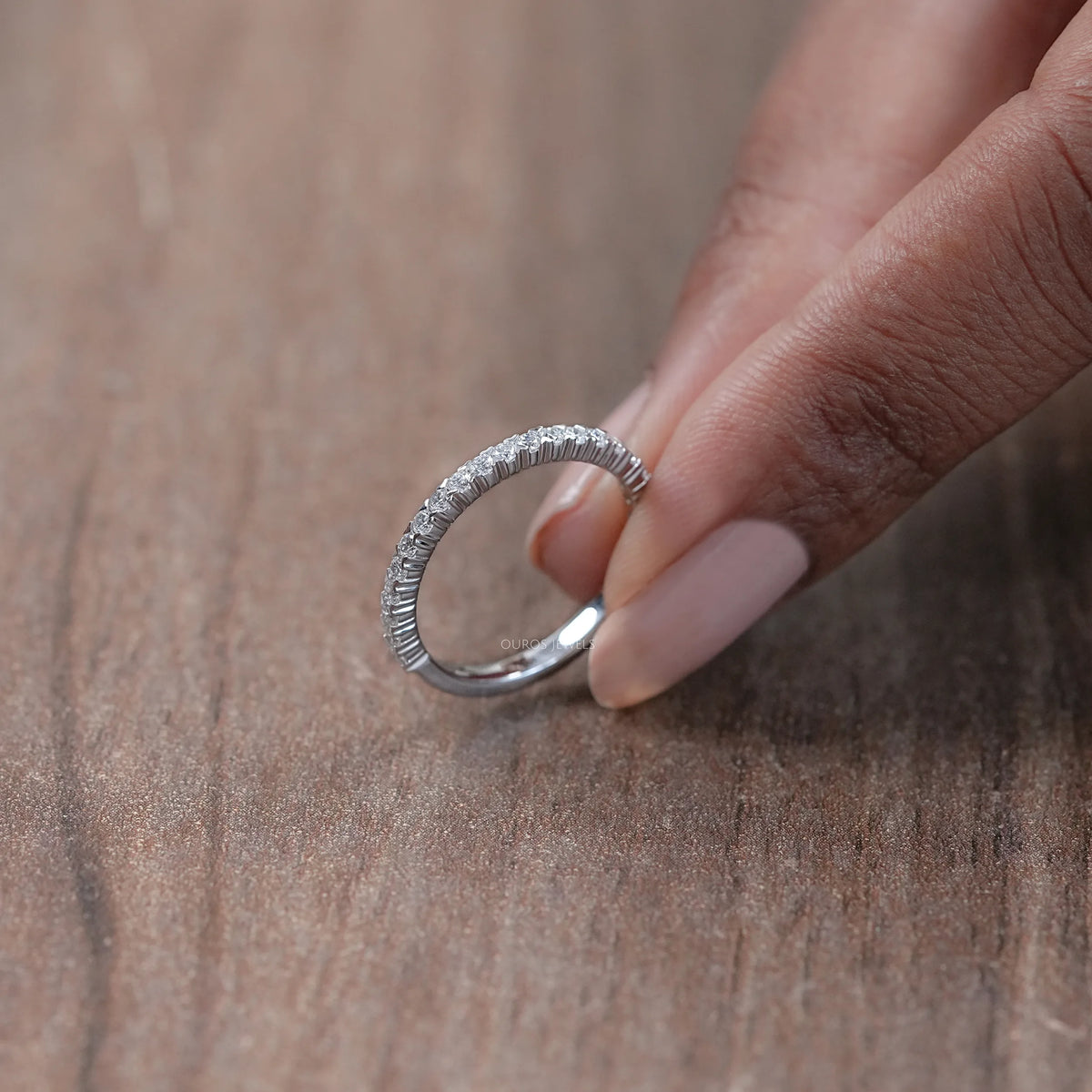 Round Cut Lab Grown Diamond Half Eternity Wedding Band