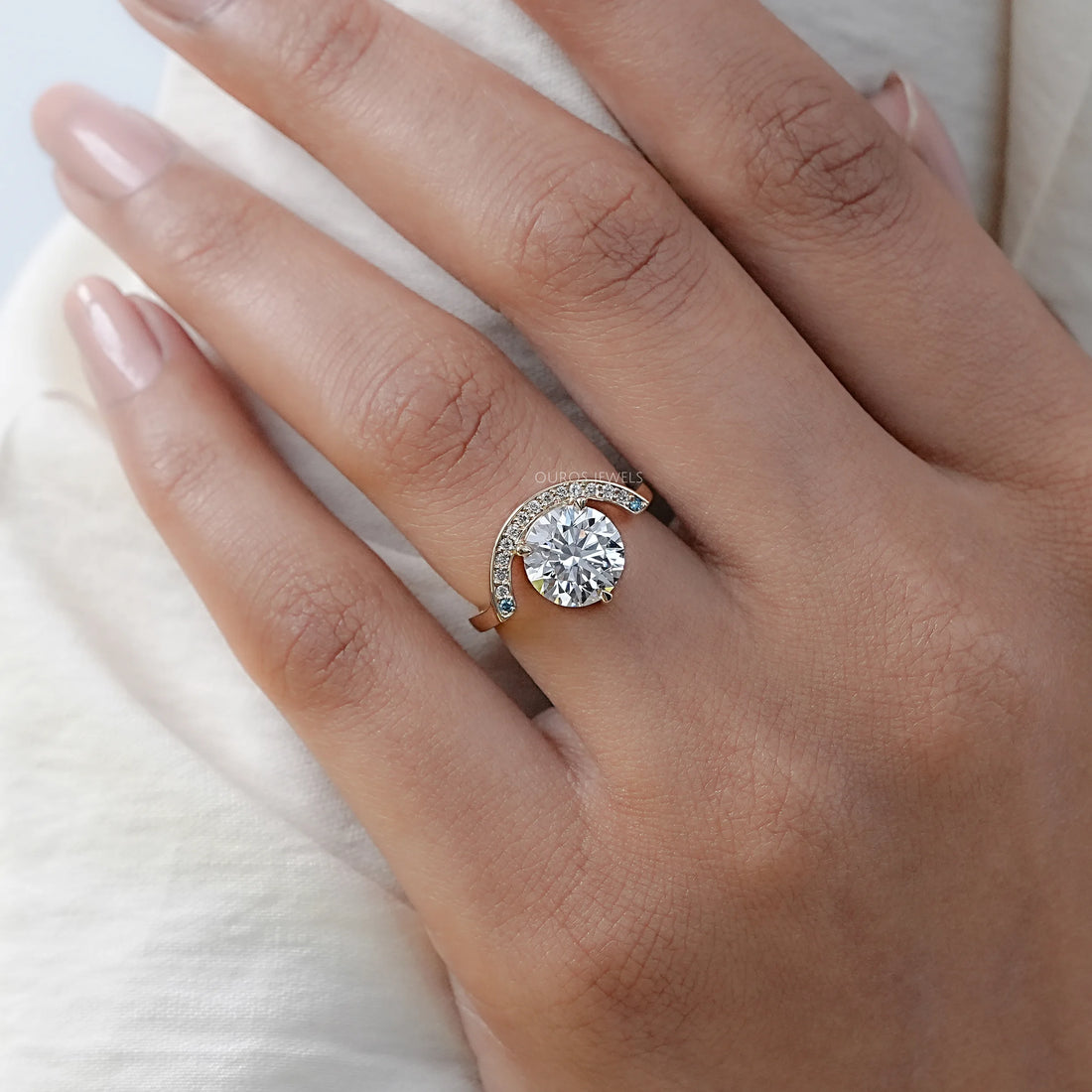 Half Halo Round Lab Diamond Engagement Ring Earring