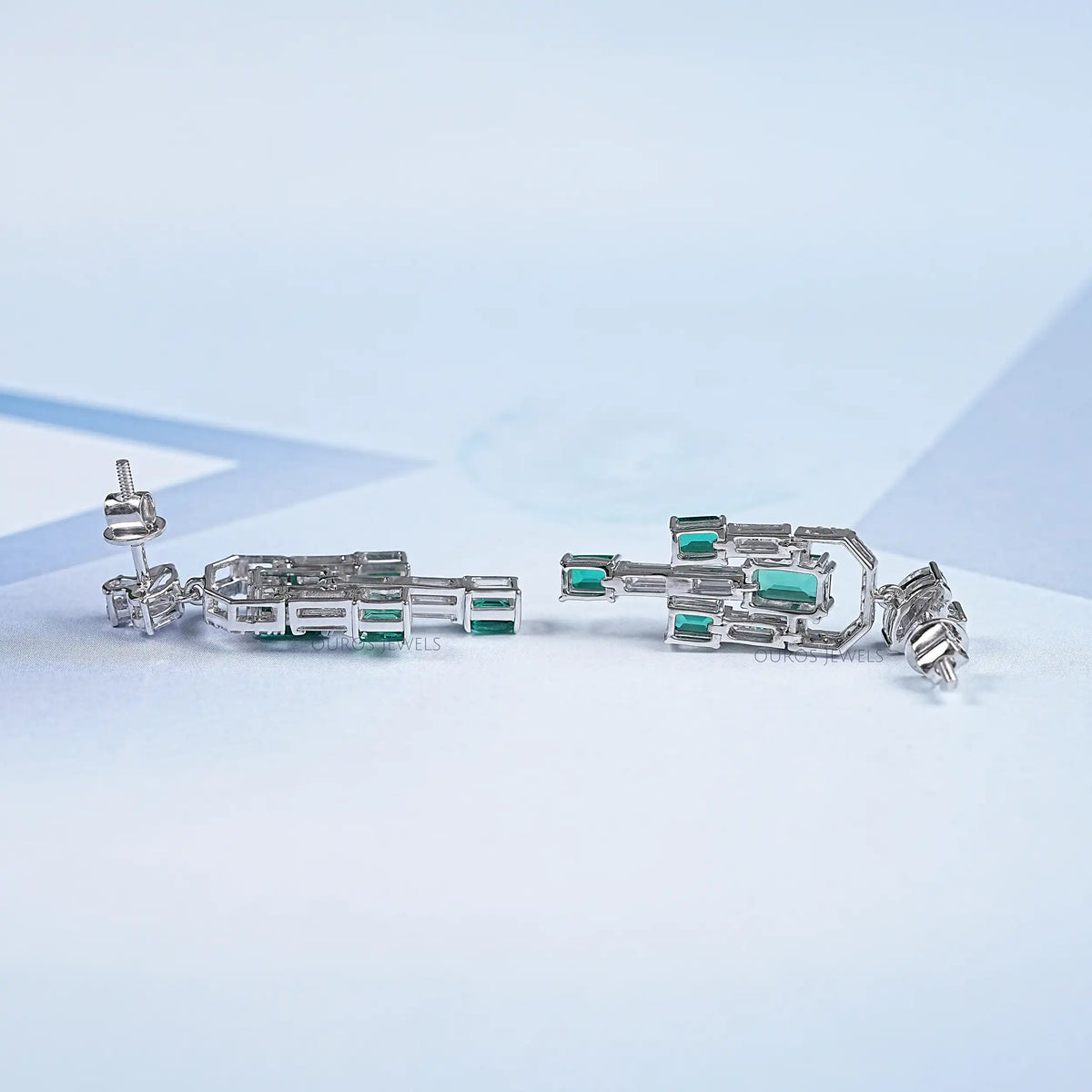 Green Emerald And Diamond Linear Drop Earrings Earring