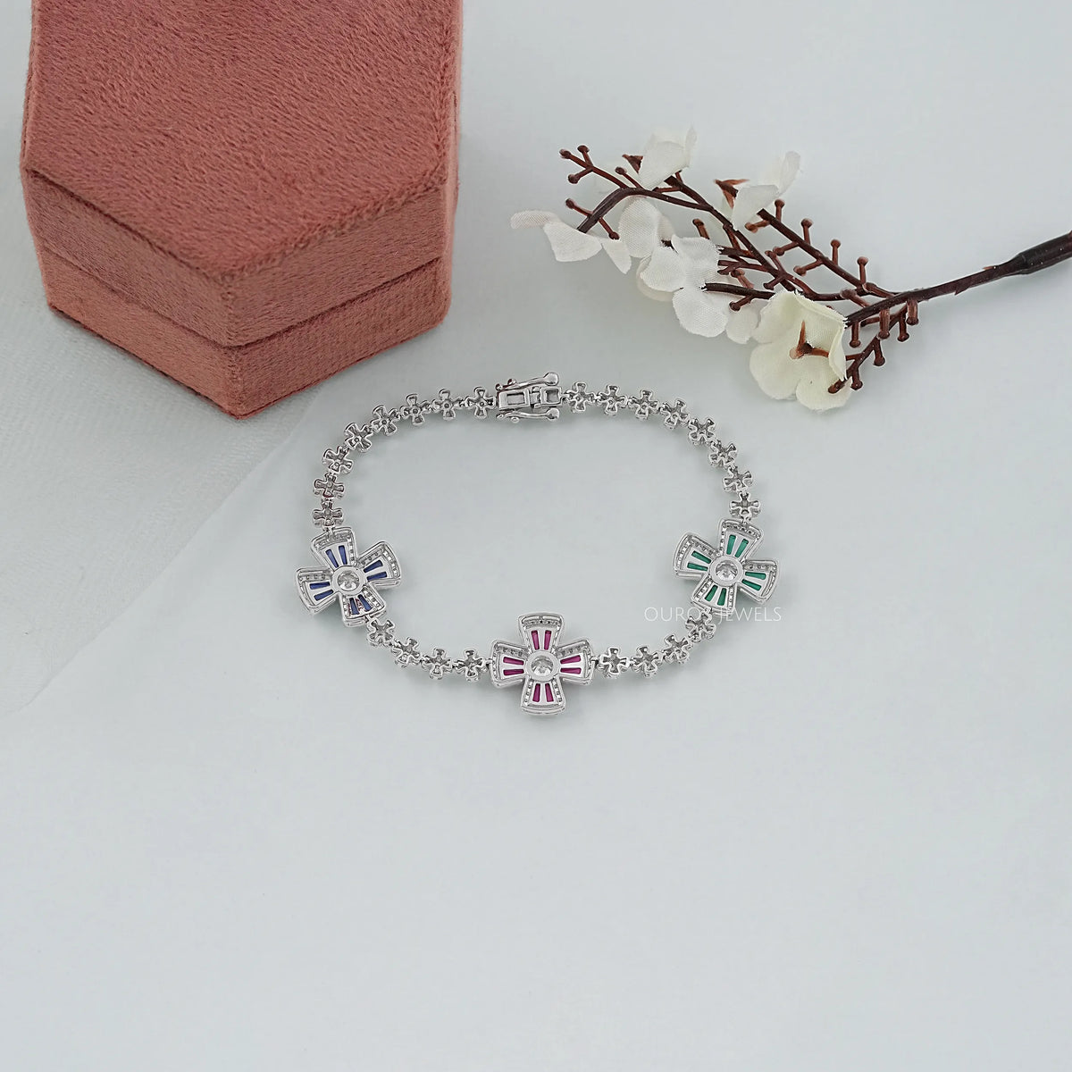Multi Lab Gemstone And Diamond Flower Bracelet Bracelet