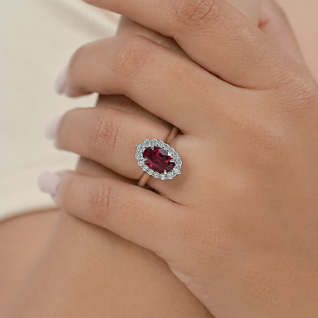 Oval Gemstone Halo Engagement Ring Ring