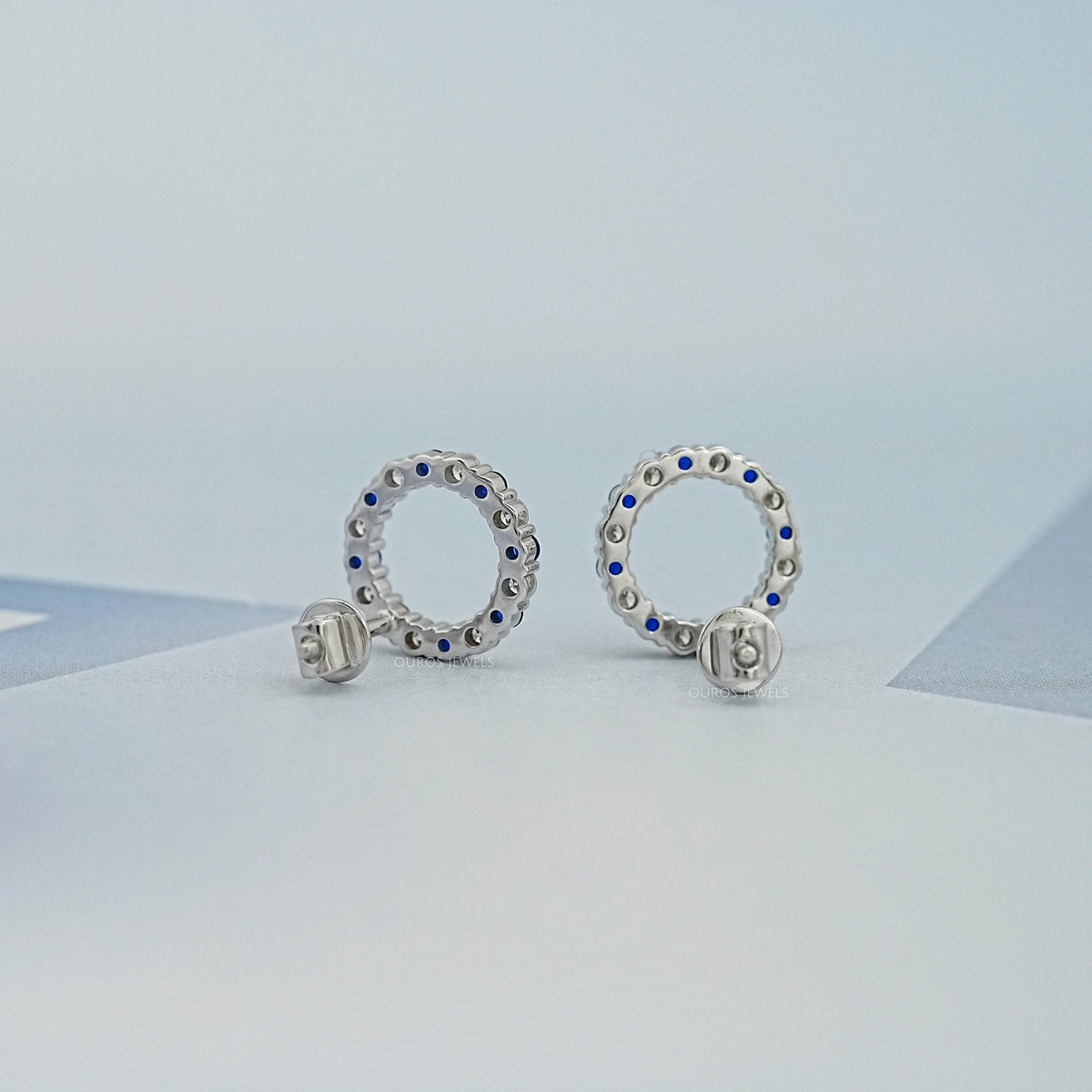 Blue Sapphire Gemstone Circle Stud Earrings