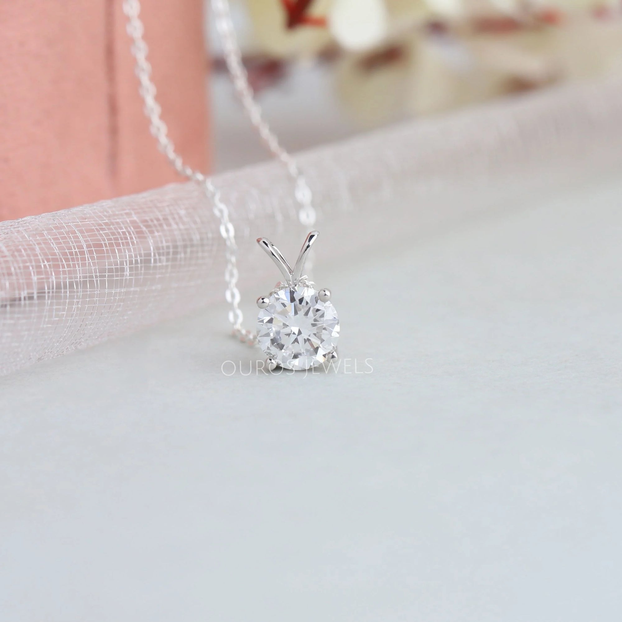 Round Lab Grown Diamond Bail Pendant Necklaces