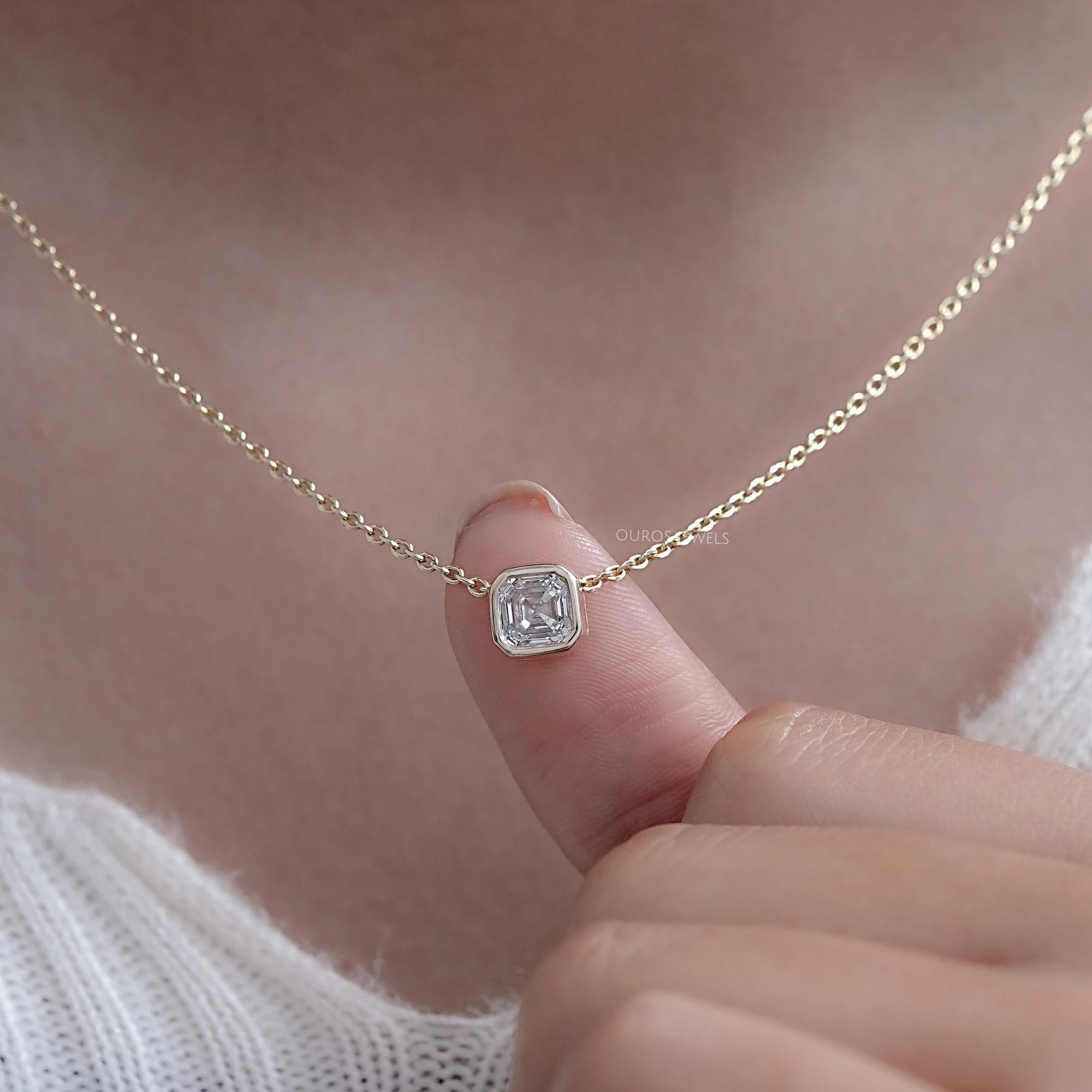 Bezel Set Asscher Cut Lab Diamond Pendant Necklaces
