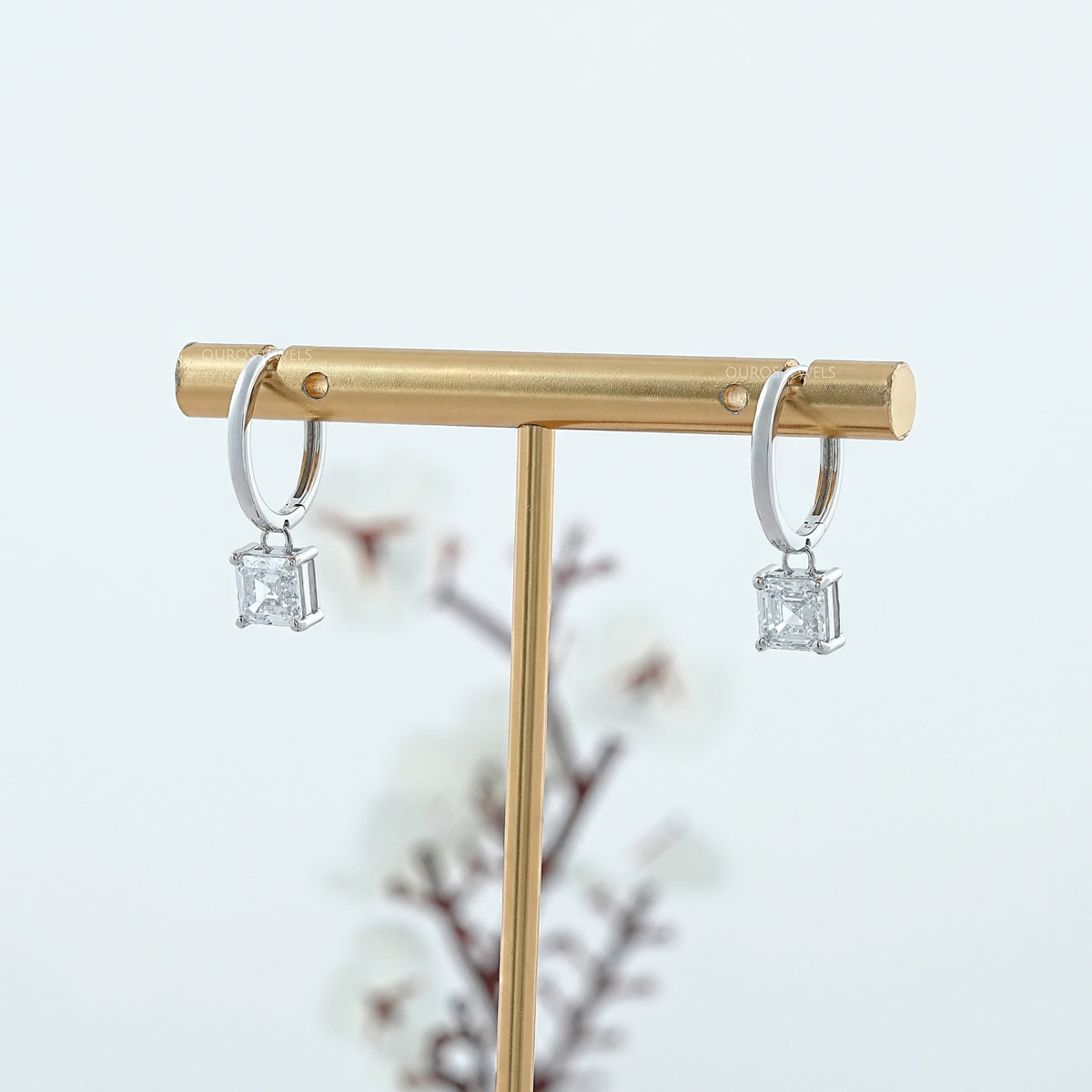 Asscher Lab Diamond Dangle Hoop Earrings