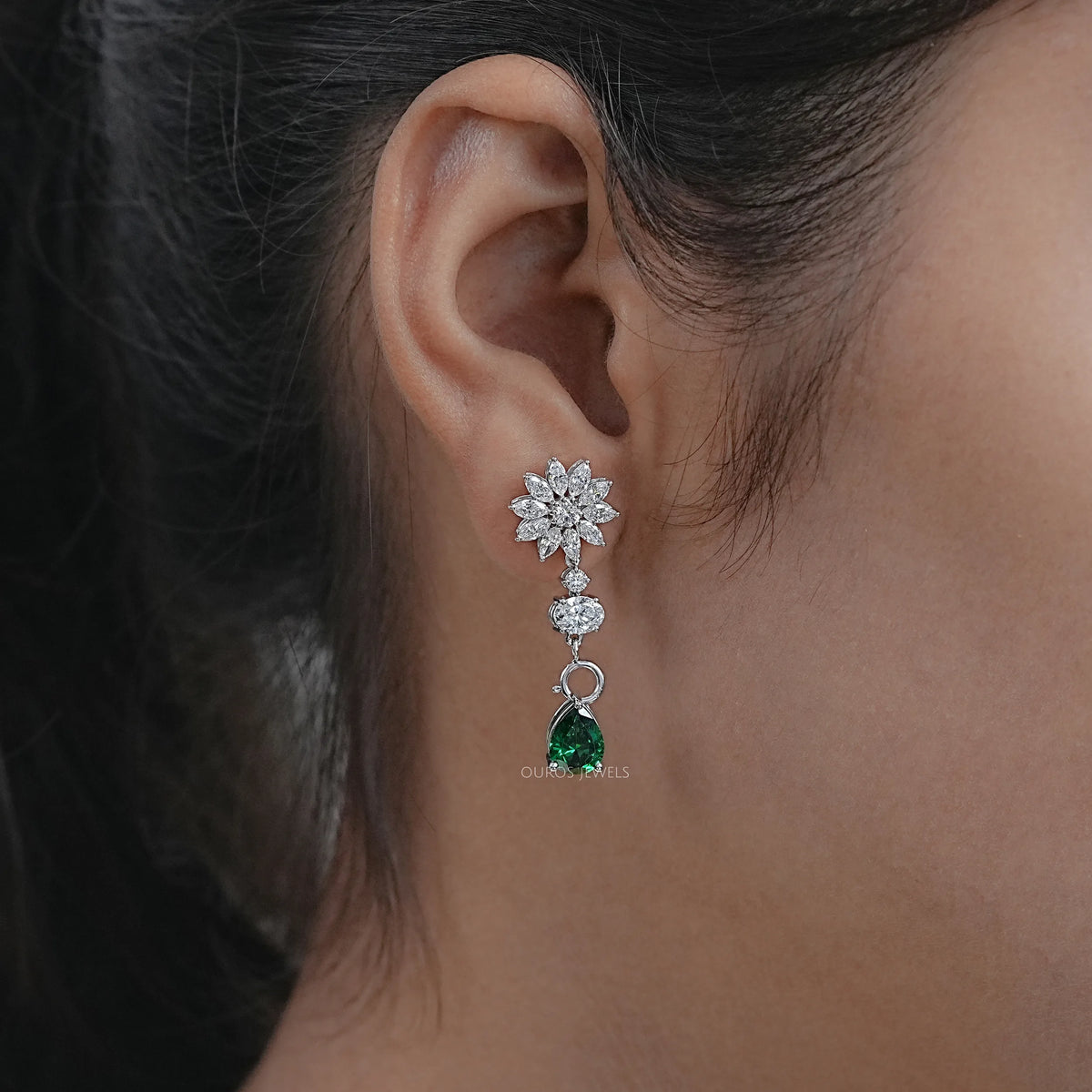 Drop Earring With Pear And Marquise Shape Diamond Earrings