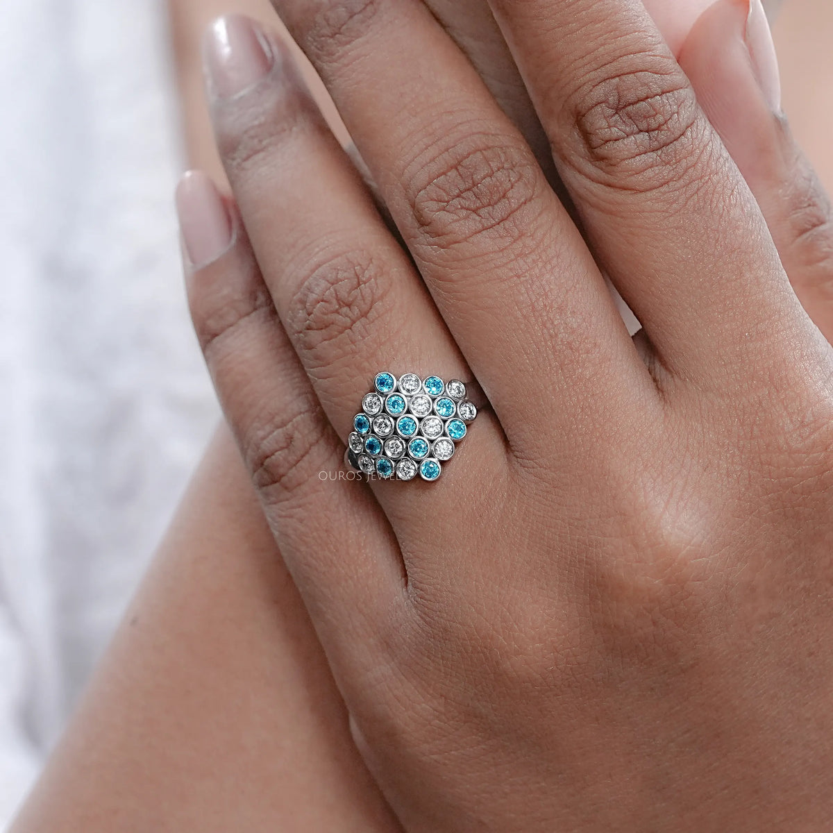 Paraiba Round Gemstone Bezel Set Wedding Ring