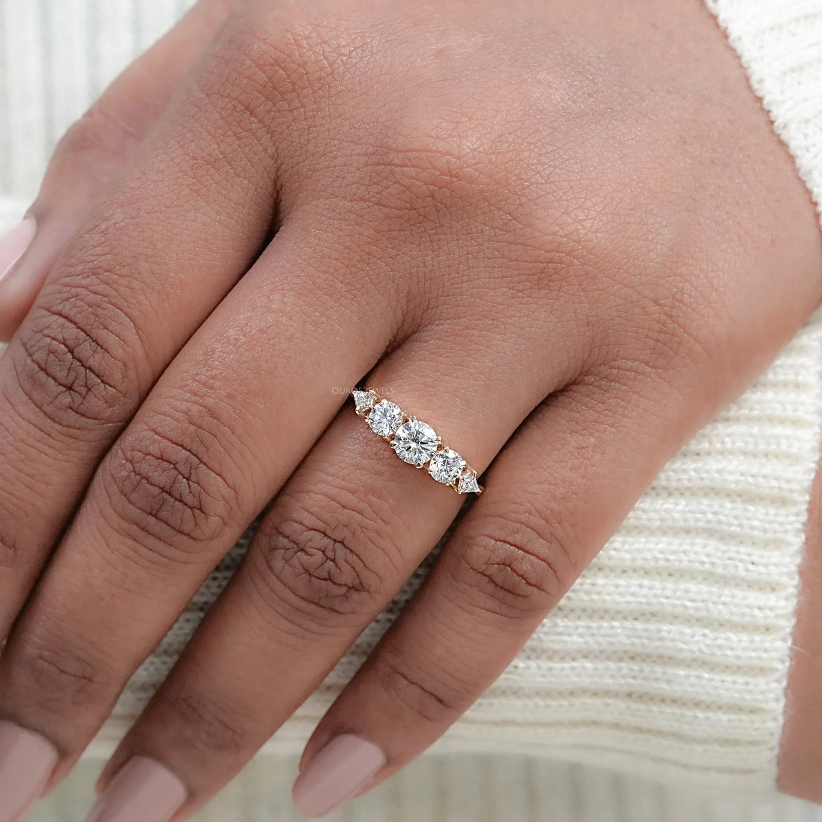 Five Stone Round And Kite Lab Diamond Engagement Ring