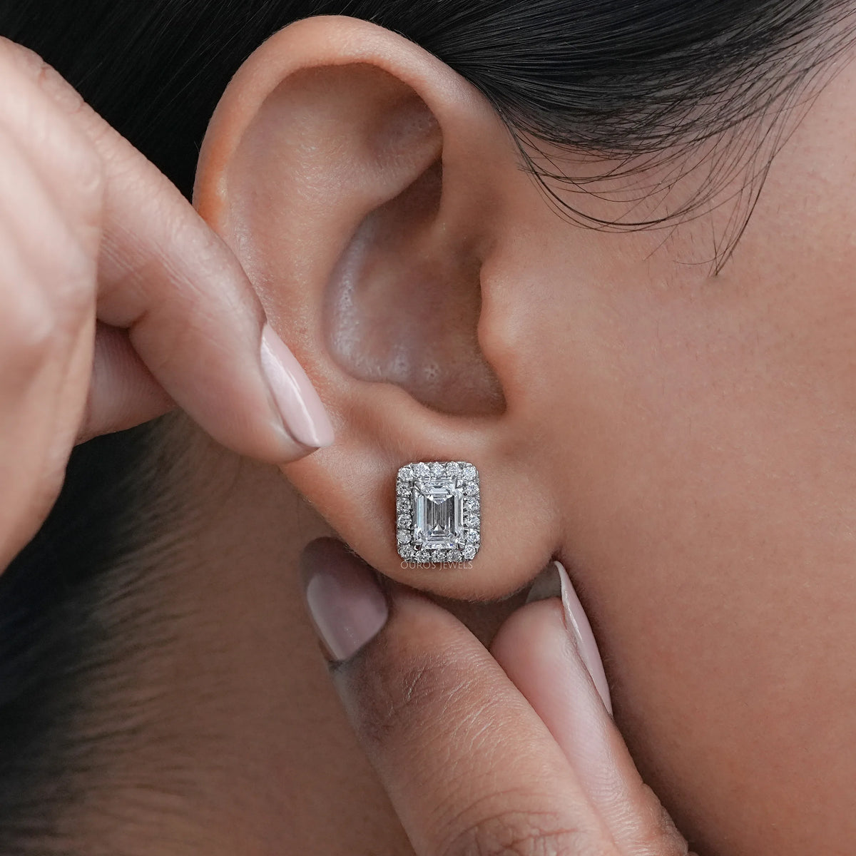 Emerald Lab Diamond Halo Stud Earrings Earring