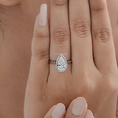 Pear Lab Diamond Halo Solitaire Engagement Ring Rings