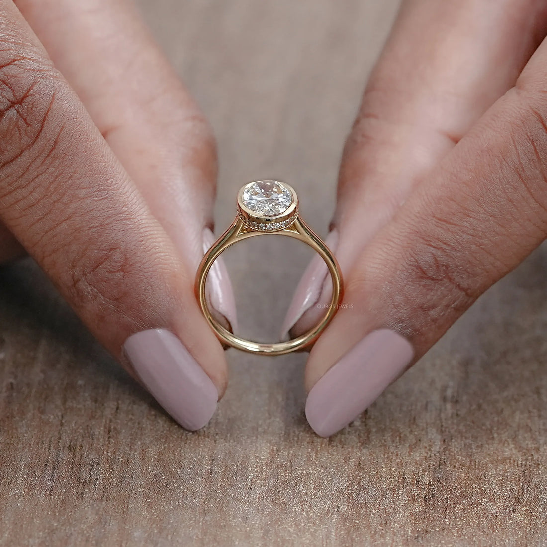 Oval Lab Diamond Hidden Halo Bezel Engagement Ring Rings