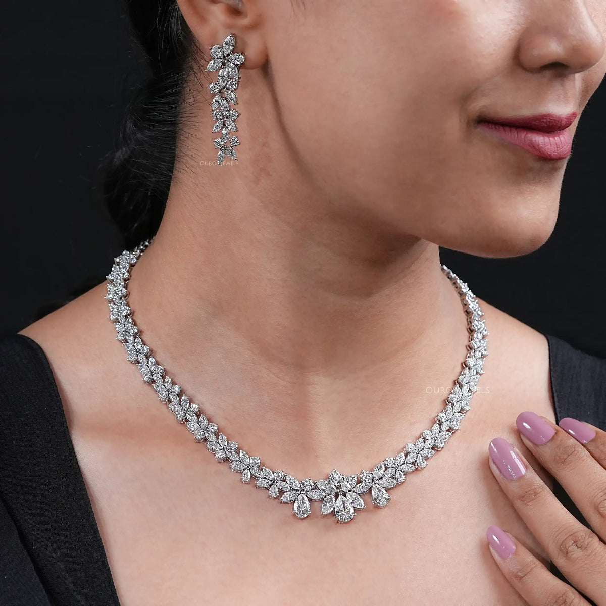 Multiple Shape Lab Diamond Wedding Necklace Set Necklaces