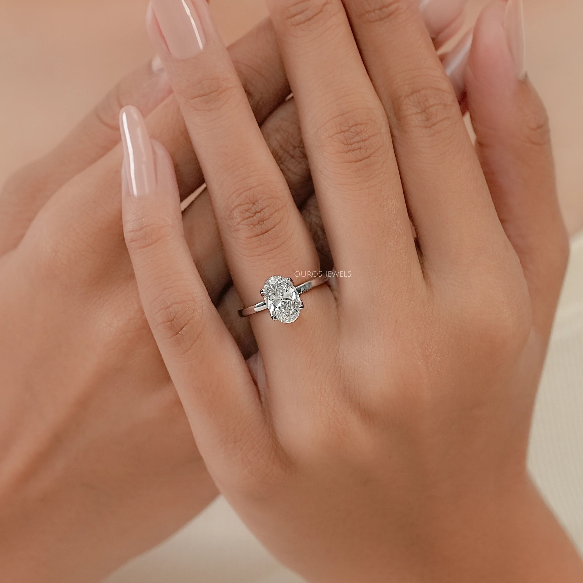 Lab Grown Oval Diamond Tulip Solitaire Ring Ring